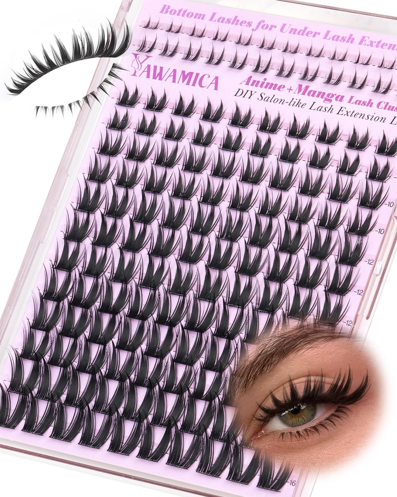 Spiky Manga Lash Clusters Volume Anime Eyelash Clusters Wispy Fairy Individual Lashes DIY Anime Eyelash Extensions 8-16mm with Bottom Lashes 6-7mm for Easy Application by Yawamica
