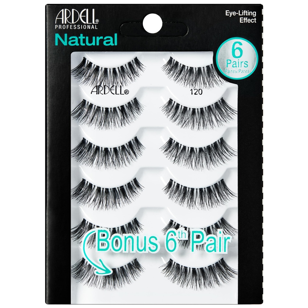 Ardell Natural Lashes 120, Natural Look Wispy Strip False Eyelashes, 6 Pair | Lightweight, Long-Lasting Wispies Strips for Everyday Wear, Mink Fur, Black, 1 Pack