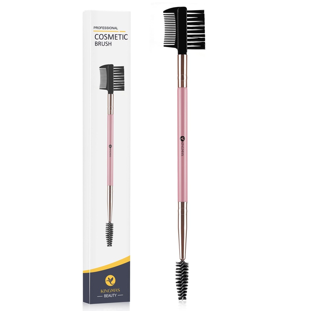 KINGMAS 3 Head Eyebrow Eyelash Shaper Comb Spoolie Brush Grooming Tool | for Separating Lashes, Eliminating Mascara Clumps, Makeup Grooming and Shaping Brow (Pink)