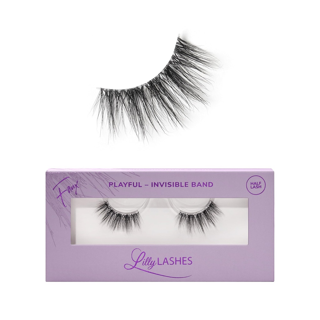 Lilly Lashes Sheer Band, False Eyelashes with Invisible Band Lashes, Half Lashes Natural Look, Half Lash Cateye Style, Reusable Eyelashes 20x, Lash Glue not Included, 13mm (Playful)