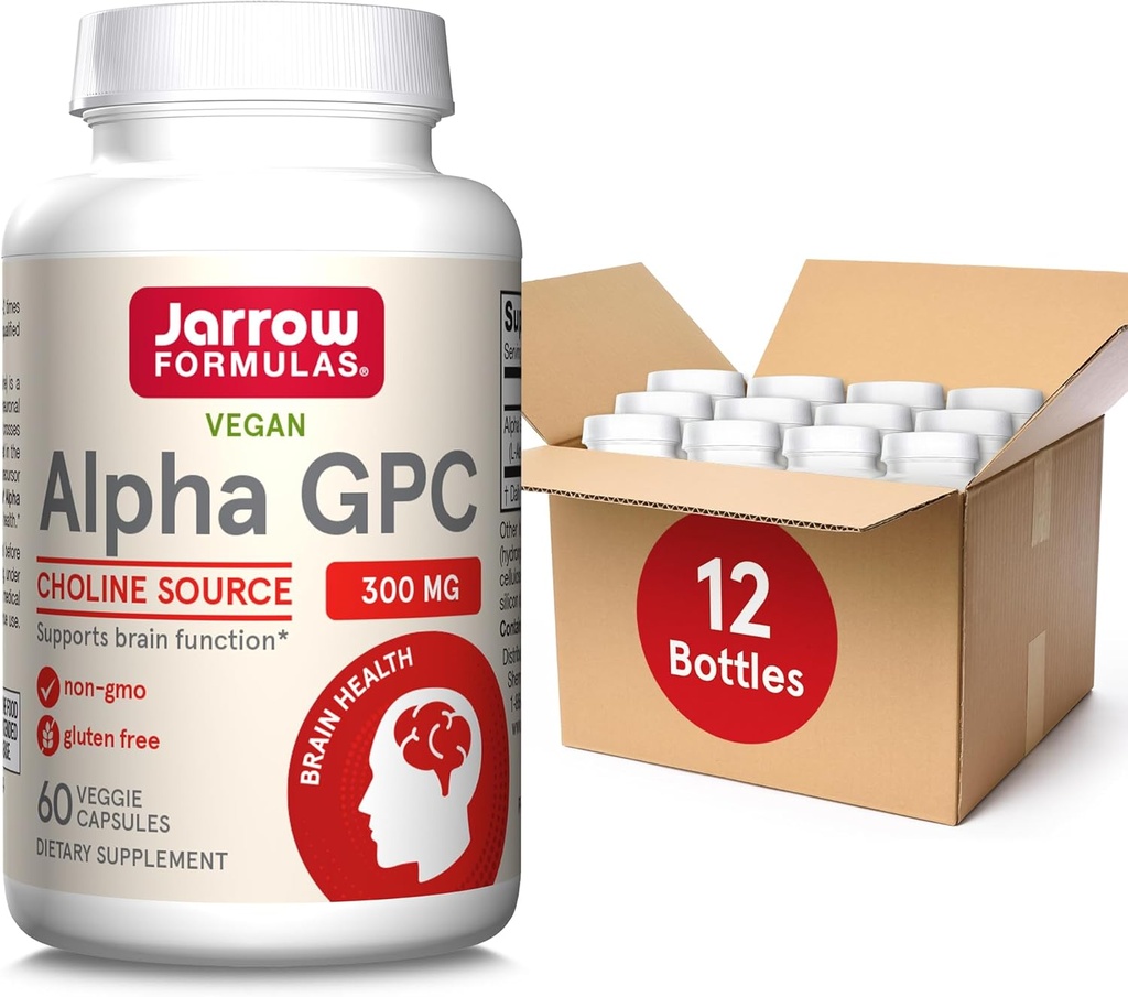Jarrow Formulas Alpha GPC, 300mg, Dieetsupplement, Brain Health Supplements voor volwassenen, 60 Veggie Capsules, 30 Day Supply (VERPAKKING VAN 12)