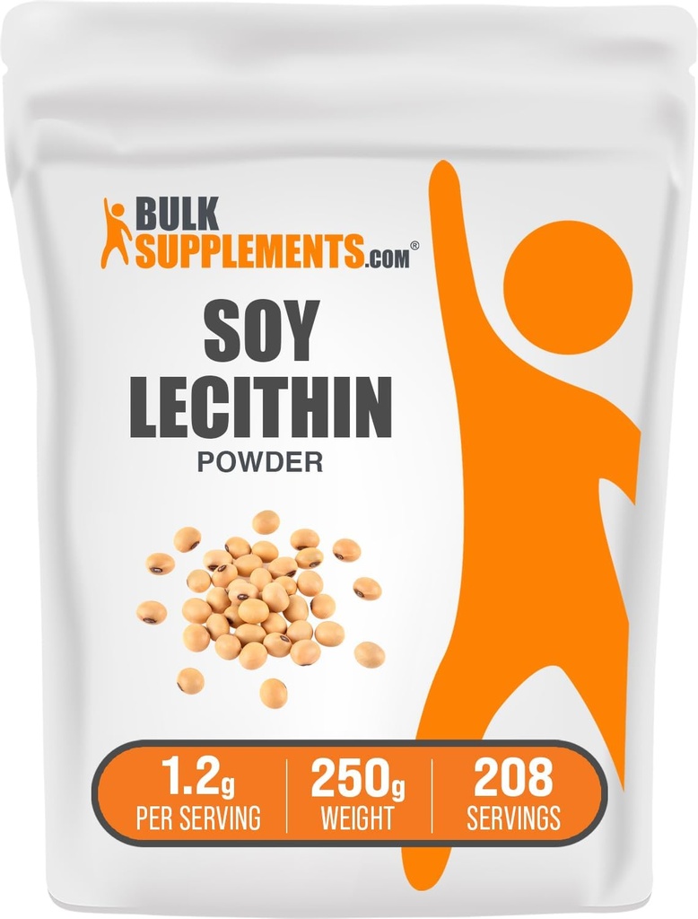 BulkSupplements.com Soy Lecithin Powder - Lecithin supplement, Nutritional supplement, Food Grade - Gluten Free, 1.2g per Serving, 250g (8.8 oz) (Pack of 1)