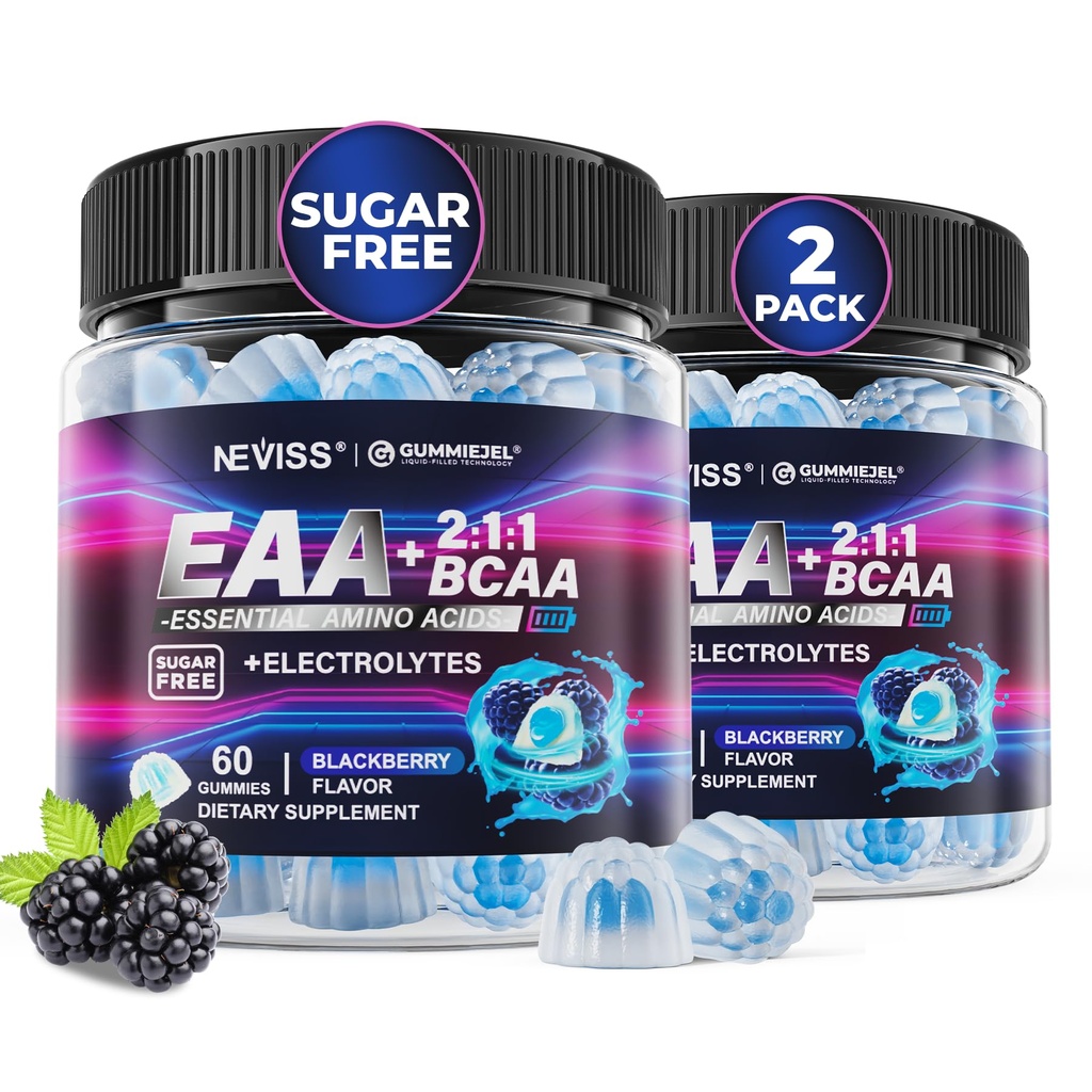 Essential Amino Acids EAA Gummies Nutritional Supplements for Women Men, BCAAs Branched Chain Amino Acids Supplement Gummies w/ Electrolyte Hydration, Black Raspberry Flavor, Gluten Free, Vegan, 120ct