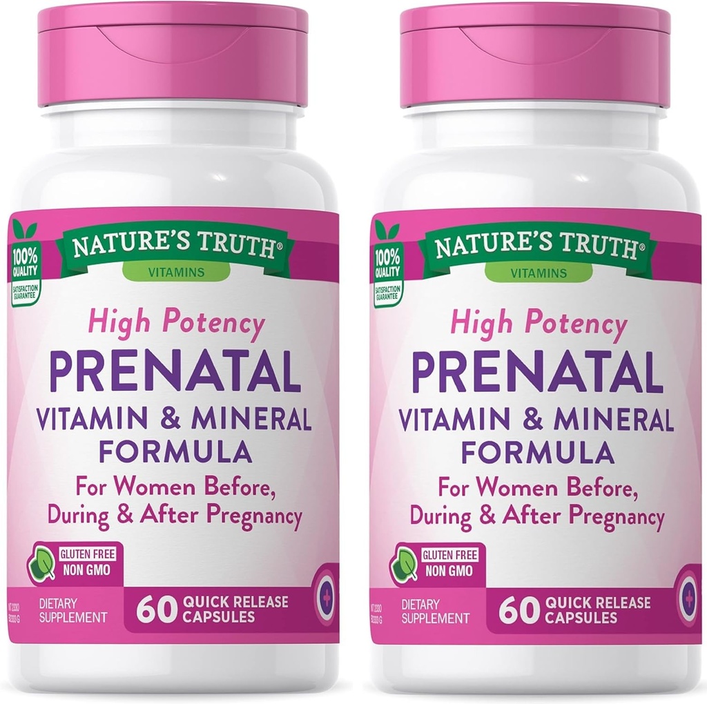 Prenatal Vitamins with Folic Acid | 60 Capsules | Non-GMO & Gluten Free Supplement | by Nature's Truth | Pack of 2
