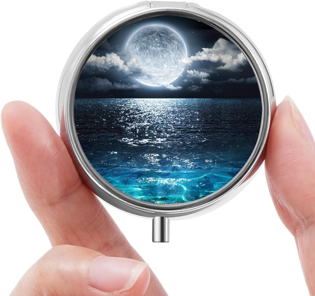 Mini Pill Box, Small Pill Box, Portable Pill Box, Cute Pill Organizador para vitaminas, medicamentos, aceite de peixe e suplementos (Beautiful Starry Sky)