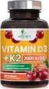 D3 K2 2000 IU Plus K2 (MK-7) 75 mikrog - D & K Complex Supplement for Bone, Hampaiden, Lihasten, Kalsiumin Imeytyminen, tukee immuuni- ja sydänterveyttä, ei-GMO-purutabletteja Formula - 180 tablettia