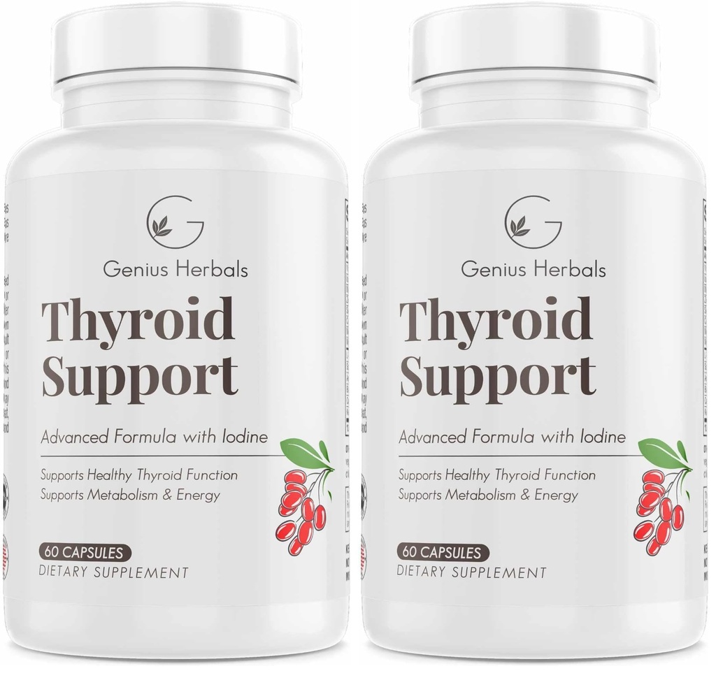 Thyroid Support - Advanced Formula with Iodine, Supports Metabolism & Energy, Supports Healthy Thyroid. Non-GMO Thyroid Supplement - 60 Capsules (Pack of 2)