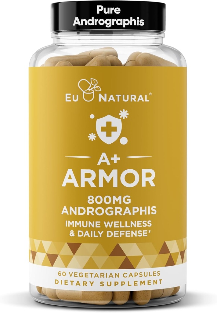 A+ Armor Andrographis Pure 800 Mg – Sunn Immune System funksjon, fysisk velvære, Potent styrke for sesongvern – Full-Spectrum & Standardisert – 60 Vegan Soft Kapsler