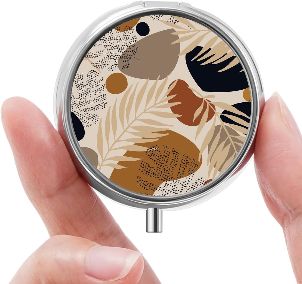 Mini Pill Box, Small Pill Box, Portable Pill Box, Cute Pill Organizer for Vitamins, Drugs, Fish Oil and Supplements (Foliage)