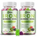 Iron Gummies for Women Men Vitamin Supplement 65mg & Vitamin C 250mg Per Serving with B6 B12 Folate- Energy Support for Iron Deficiency, Anemia, Vegan Raspberry Kiwi & Blackberry Flavor, 120 Gummies