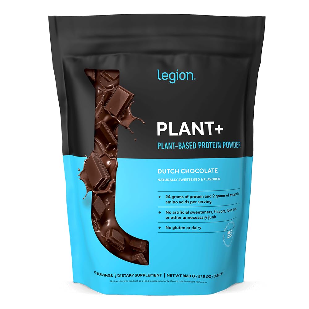 LEGION Plant+ Vegan Protein Powder, Chocolate - Rice and Pea, Plant Based Protein Blend. Gluten Free, GMO Free, Naturally Sweetened and Flavored, 40 Servings, (Chocolate)