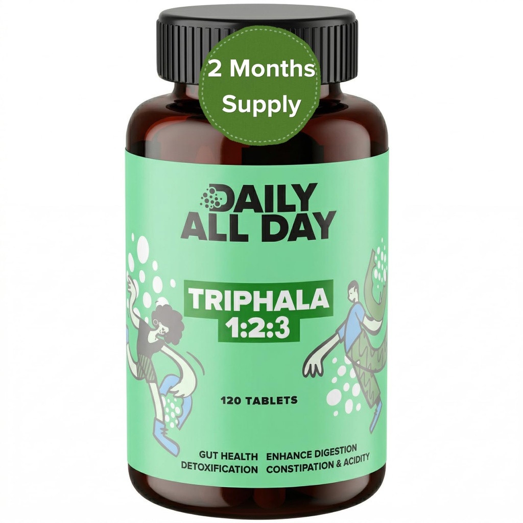 Triphala Tablets 1:2:3 Ratio, Organic Indian Origin Ayurvedic Gut Health & Digestive Support, Amla Haritaki Bibhitaki, 120 Tablets, 2 mth Supply, triphala Herbal Supplements