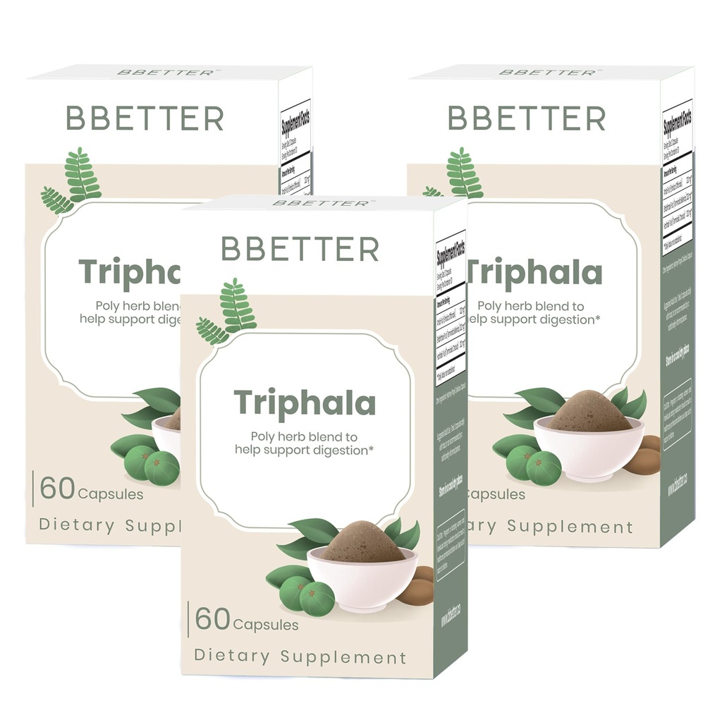 BBETTER Triphala – Ayurvedic Herbal Supplement with Amla, Haritaki & Bibhitaki for Occasional Constipation & Bloating – Supports Digestion, Healthy Bowel Function, Colon Cleanse & Detox -180 Capsules