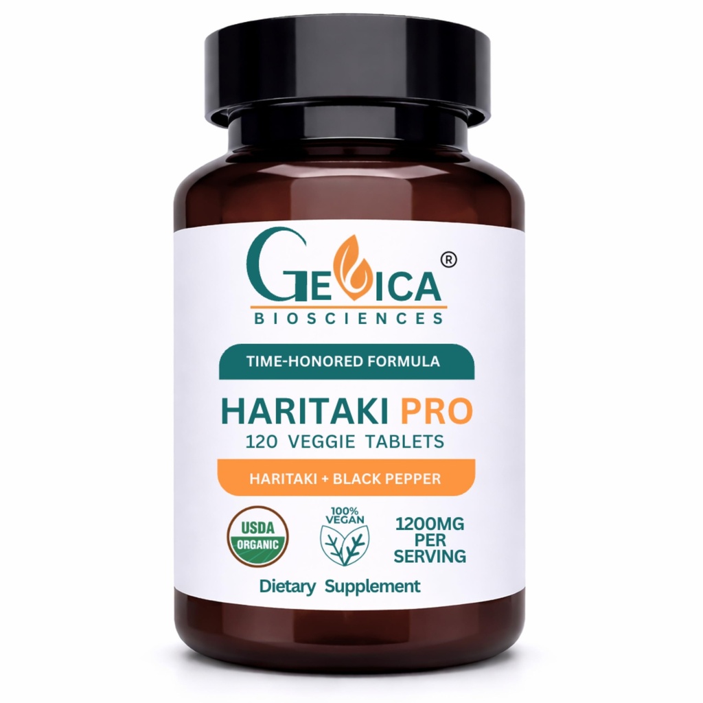 Haritaki Pro – USDA Organic Haritaki Supplement with Black Pepper, Whole Terminalia Chebula Fruit, No Extract, NPOP & BioAgriCert Certified, 120 Tablets