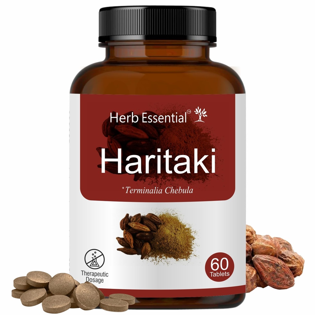 Herb Essential Organic Haritaki (Terminalia Chebula) 500mg (60 Tablets), GMP Certified Organic Terminalia Chebula, Vegan & Gluten-Free Herbal Supplement