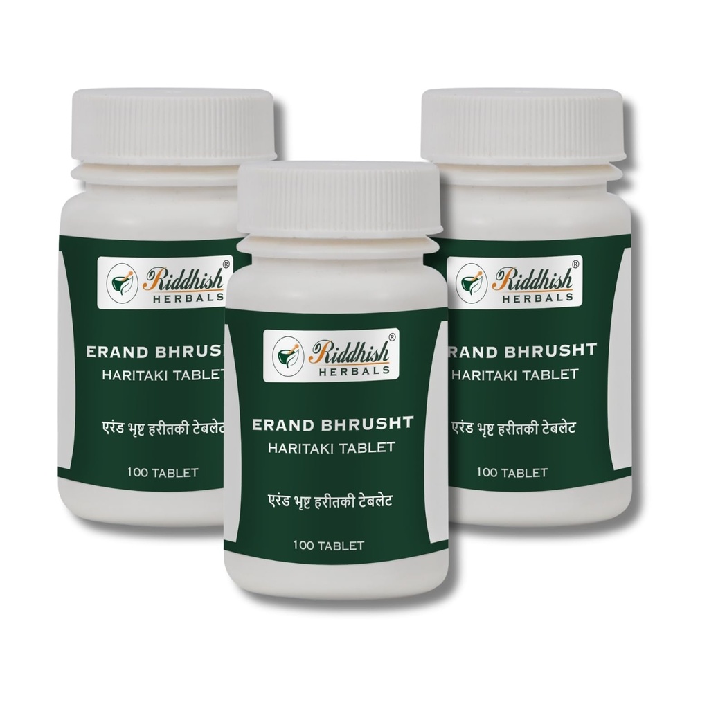 Erand Bhrusht Haritaki Tablet (Gandharva Haritaki) – Ayurvedic Digestive & Bowel Support Formula, 100 Tablets-Pack of 3