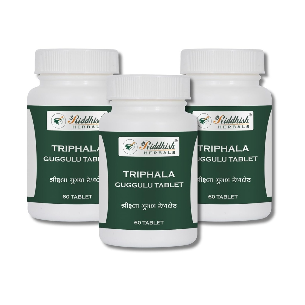 Triphala Guggulu Tablet | Traditional Ayurvedic Herbal Formula | Amla Haritaki Bibhitaki with Guggulu | Herbal Tablets | 60 Tablets | Pack of 3