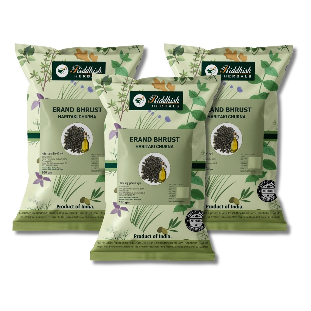 Erand Bhrust Haritaki Churn Herbal Powder Traditional Botanical Blend Plant Based Preparation 100 g Pack of 3