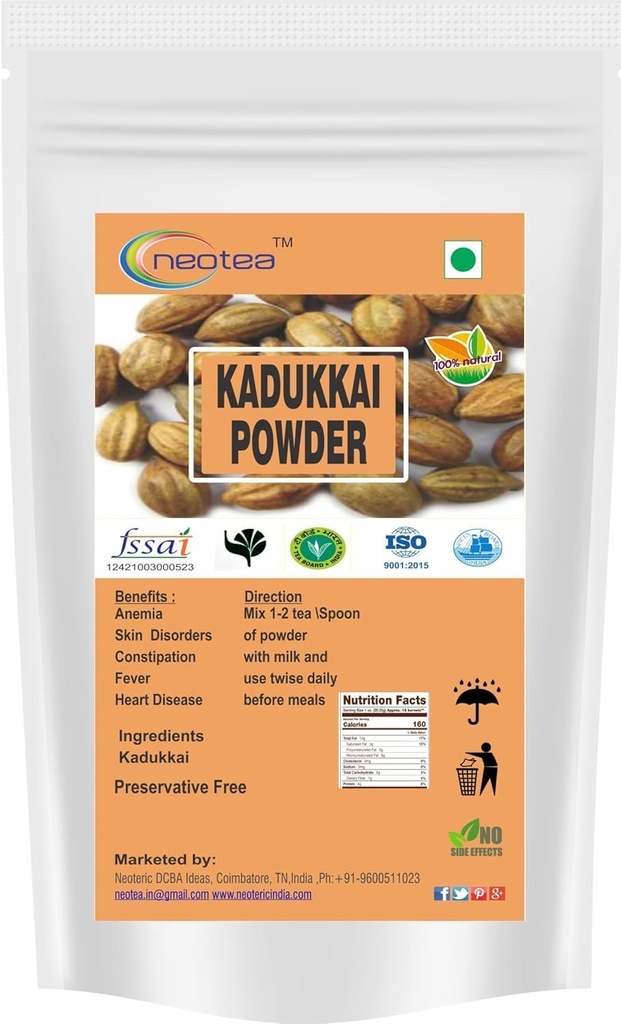 neotea Kadukkai Powder (Haritaki – Terminalia chebula) Pure Herbal Fruit Powder – Finely Ground Botanical for Traditional Preparations (300 GM(10.58 OZ))