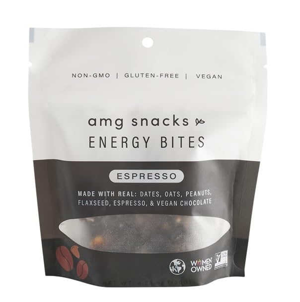 AMG Snacks Espresso Energy Bites | 4.3 oz, Pack of 6 (72 Bites Total) | Date and Nut Energy Snacks Protein Bars | Non GMO, Gluten Free, Vegan Protein Bites | Made with All Natural Ingredients