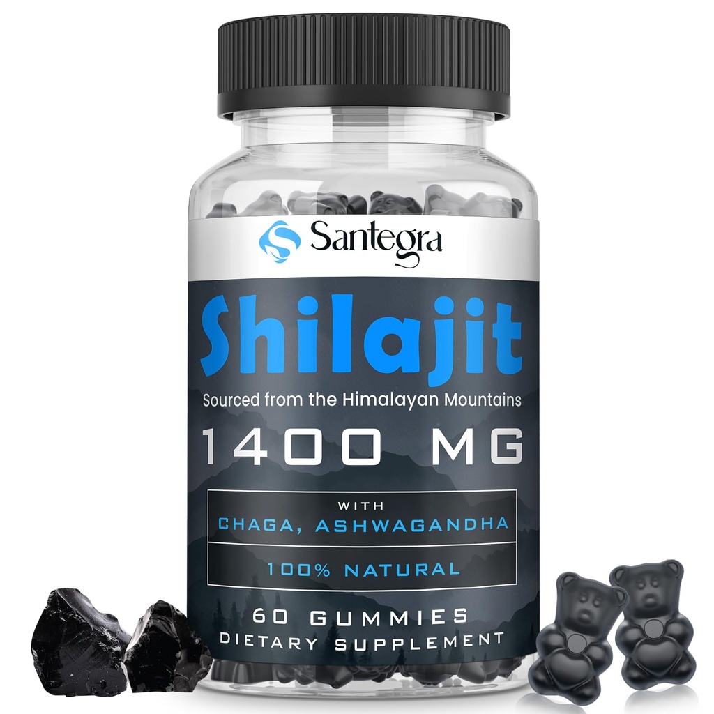 Organic Shilajit Gummies 1400mg, Shilajit for Men & Women, Sugar-Free, Energy, Focus and Immune, 85+ Trace Minerals & Fulvic Acid, 100% Natural, Vegan, 60 Count