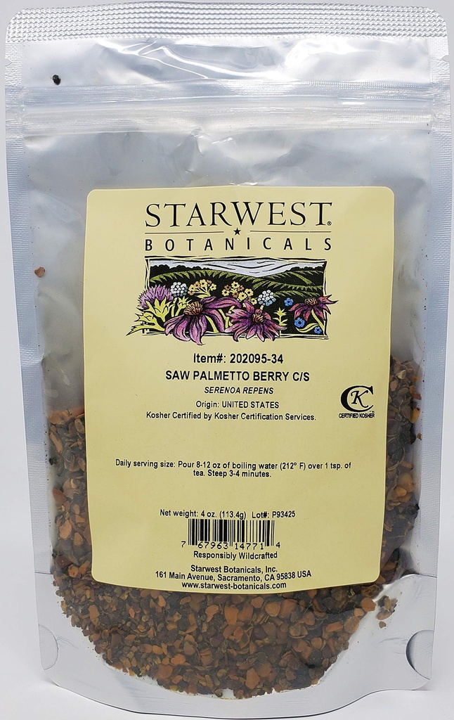 Starwest Botanicals Saw Palmetto Berry Cut & Sifted, 4 Ounces