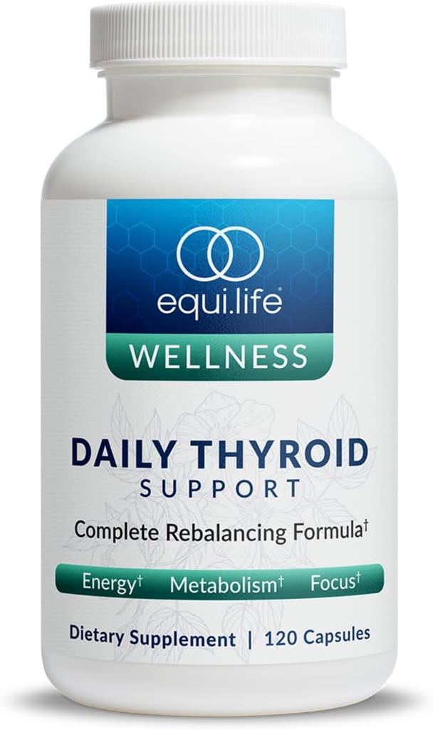 Equilife Thyroid Support, Vitaminen en Mineralen Supplement met Vitamine C, Zink, Vitamine E, Jodium en Selenium, Adaptogenen & Aminozuren Formule, Algemene Wellness Ondersteuning, Glutenvrij, 120 Capsules