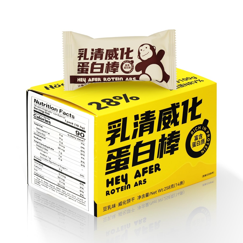 Whey Protein Wafer Bar, Crispy Protein Snack, 3 g Protein per Serving, Low Sugar, Soy Milk Flavor, Individually Wrapped, 258g (14 Bars)
