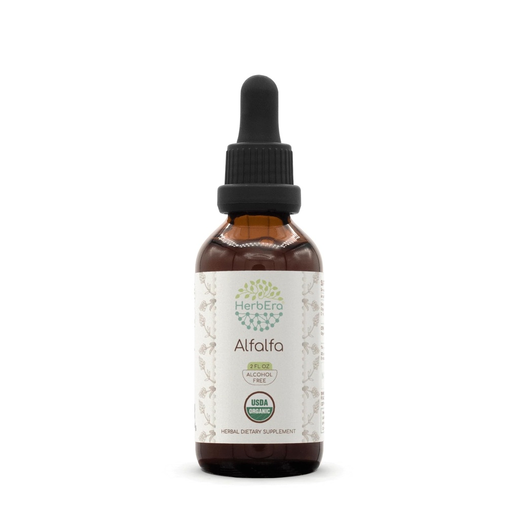 HerbEra Alfalfa USDA Organic Tincture | Alcohol-Free Extract, Herbal Drops | Certified Organic Alfalfa Dried Leaf (2 oz)