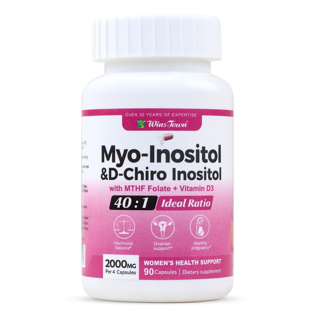 Myo & D-Chiro Inositol Capsules 2000mg - 40:1 Ratio, 90 Count | With MTHF Folate & Vitamin D3, Supports Hormonal Balance, Ovarian & Healthy Pregnancy