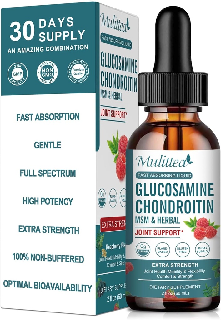 Glucosamina Condroitin MSM Liquid Drops-w/Elderberry, Boswelia &Hyaluronic Acid-Extra Strength Joint Support Supplement for Mobility, Flessibilità & Bones, Alta assorbimento,60ml (2 fl oz)