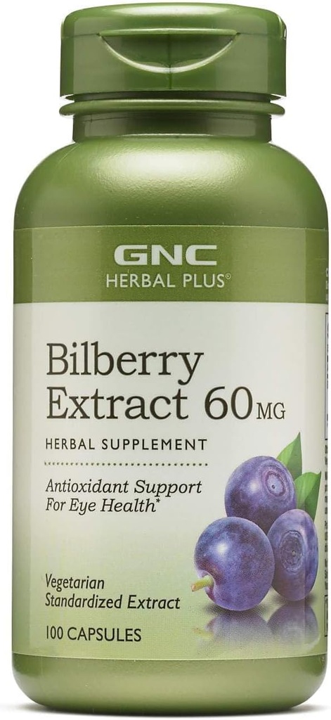 GNC Herbal Plus Bilberry לחלץ תוסף, Vegetarian, תומך עיניים ובריאות, 100 משרתים