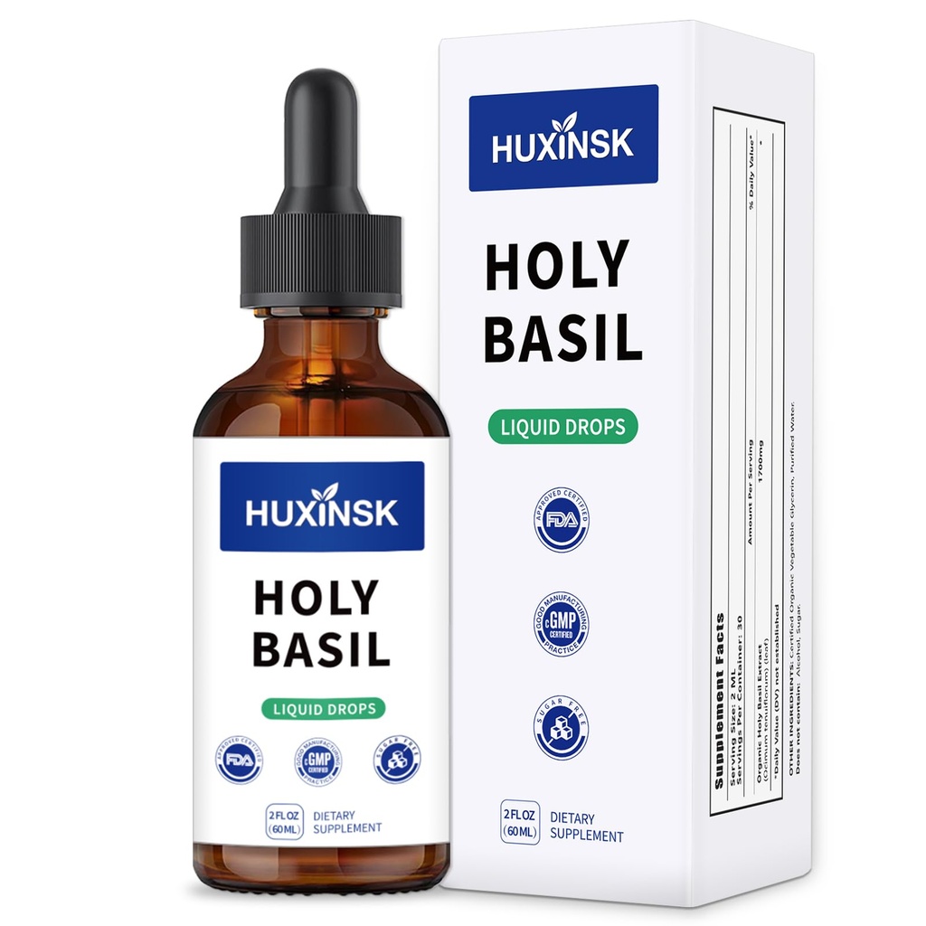 Holy Basil Tulsi Liquid Drops Extract | Full-Spectrum Adaptogen Complex | Alcohol-Free, 60ml Vegan Tincture
