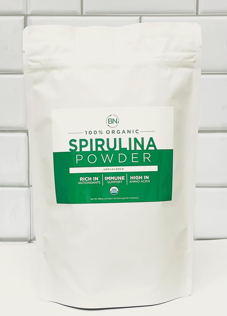 Spirulina em pó orgânico 1kg/2.2lb -285 Servings 3.5g Tamanho de serviço - USDA Certified - RAW Nutrient Dense mais de 70% de proteína por serviço - Pura Fonte Vegan Protein - Superfood