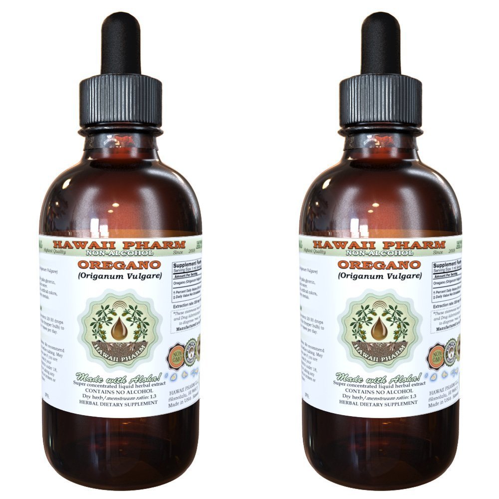 Hawaii Pharm Oregano Alcohol-Free Liquid Extract, Professional Grade, Small Batch Crafted Oregano (Origanum vulgare) Dried Leaf Glycerite Natural Herbal Supplement, 2x2 fl.oz
