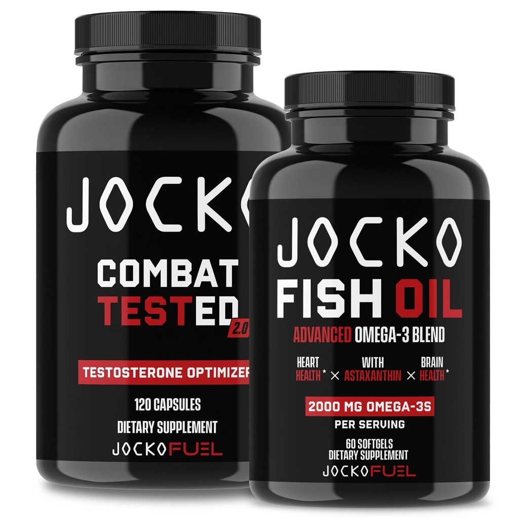 Jocko Fuel Supplements Bundle - Test Booster for Men + Omega 3 Fish Oil (2 Pack) Powerful Antioxidant & Muscle Builder