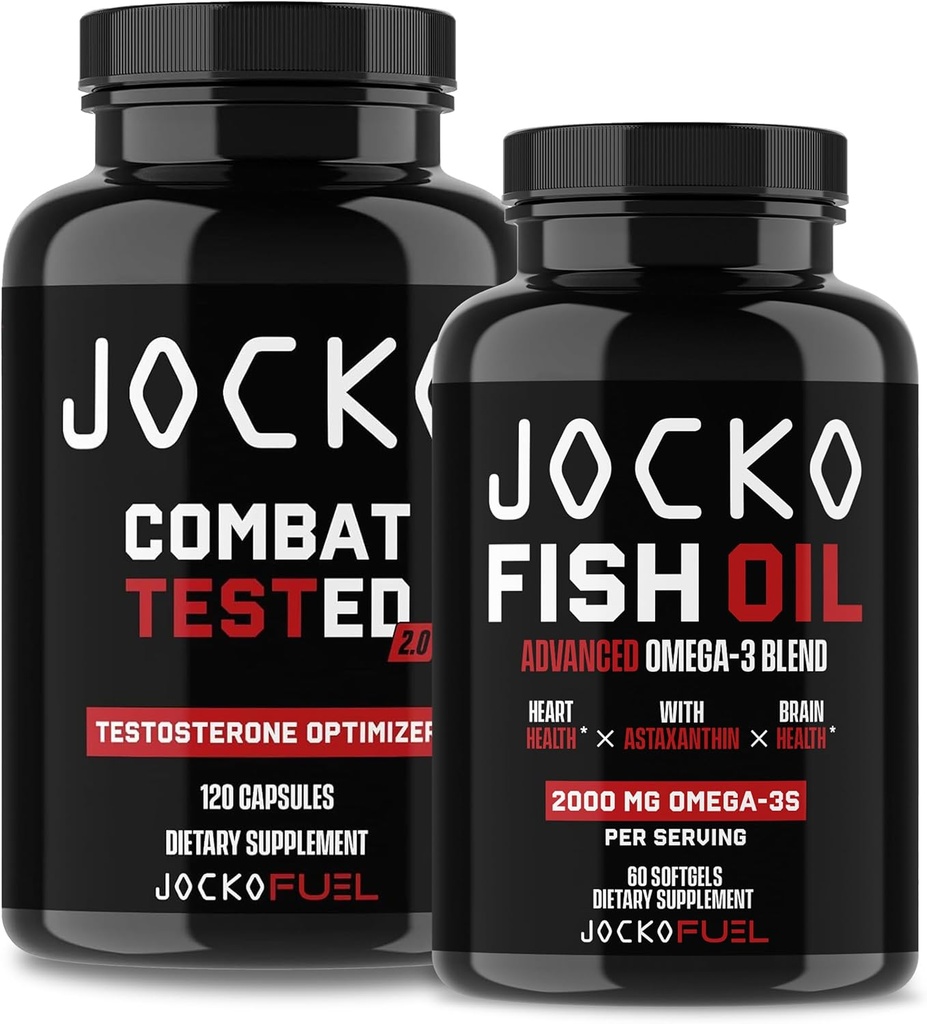Jocko Fuel Supplements Bundle - Test Booster for Men + Omega 3 Fish Oil (2 Pack) poderoso antioxidante e construtor muscular