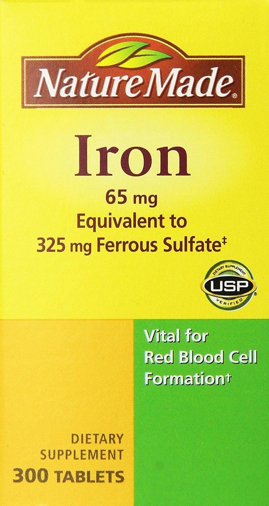 Természet Made Iron 65mg, egyenértékű 325 mg vas-szulfáttal - 300 tabletta