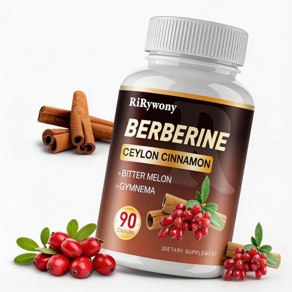 Berberine Supplement, Berberine with Ceylon Cinnamon Bitter Melon and Gymnama - 1500 MG Berberine HCL for Gut Health, 1 Pack 90Capsules