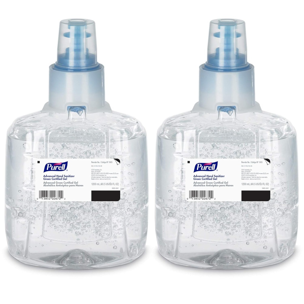 Purell Advanced Green Certified Hand Sanitizer Gel, 1200 mL Sanitizer Refill for Purell LTX Touch-Free 분배기 (팩 2) - 1903-02