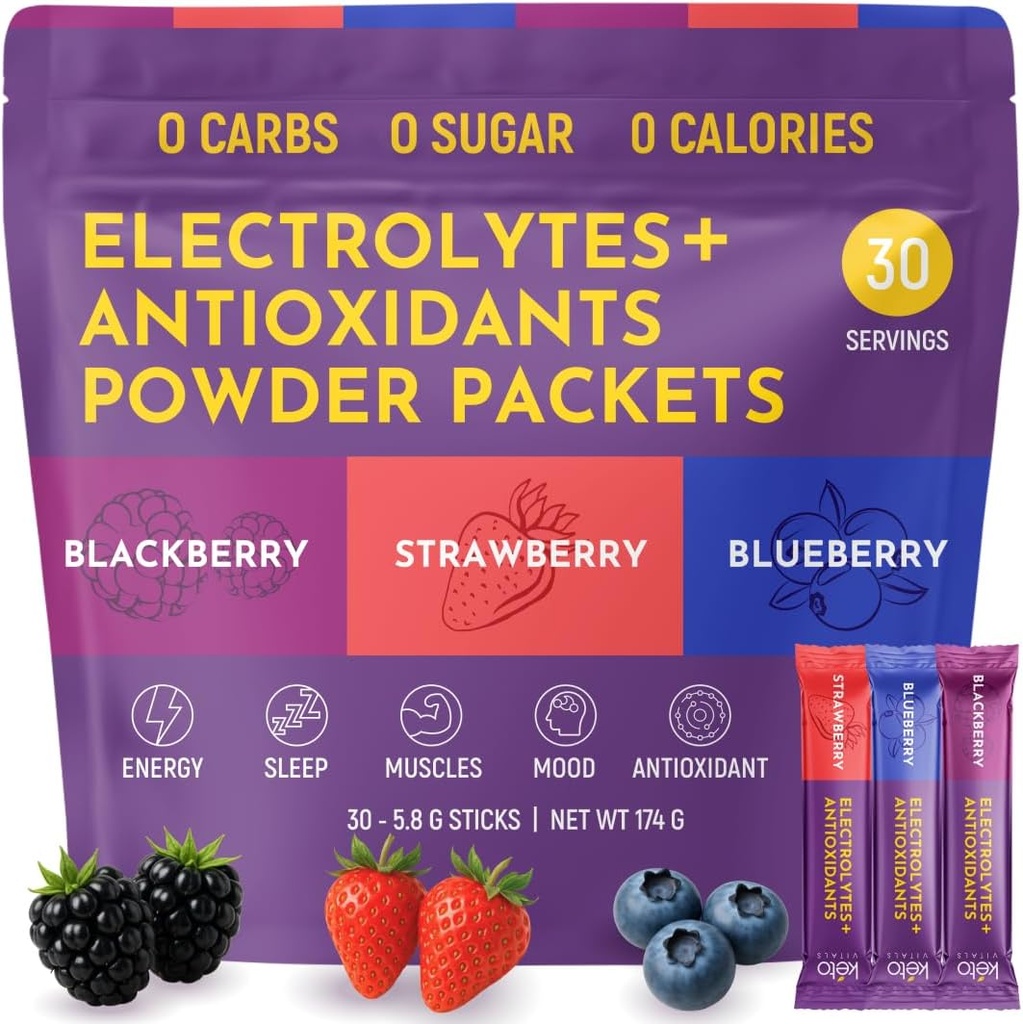Keto Vitals Berry Electrolytes Pachete de pulbere fără zahăr 