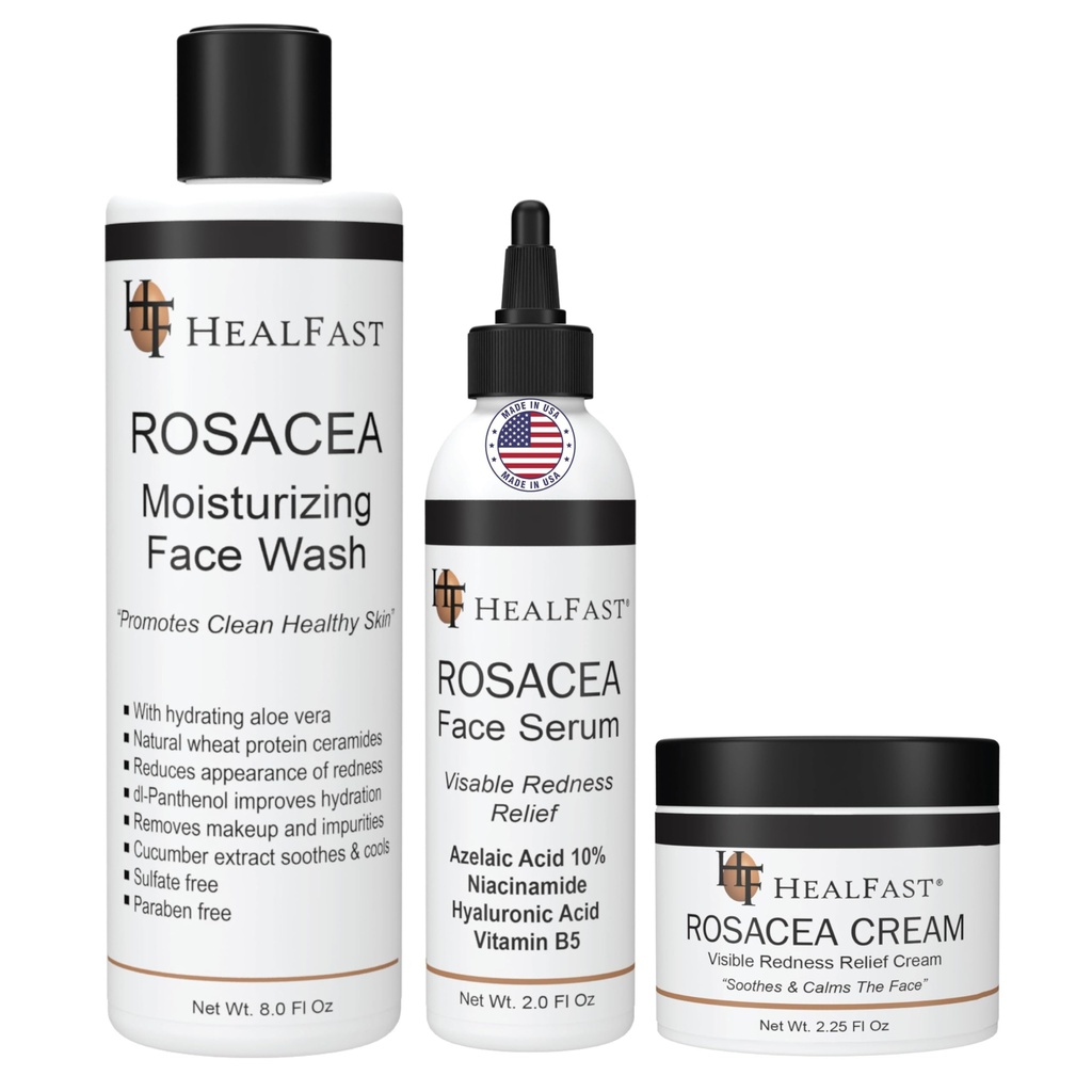 HealFast Rosacea Set - Includes Rosacea Cream, Face Wash, and Serum