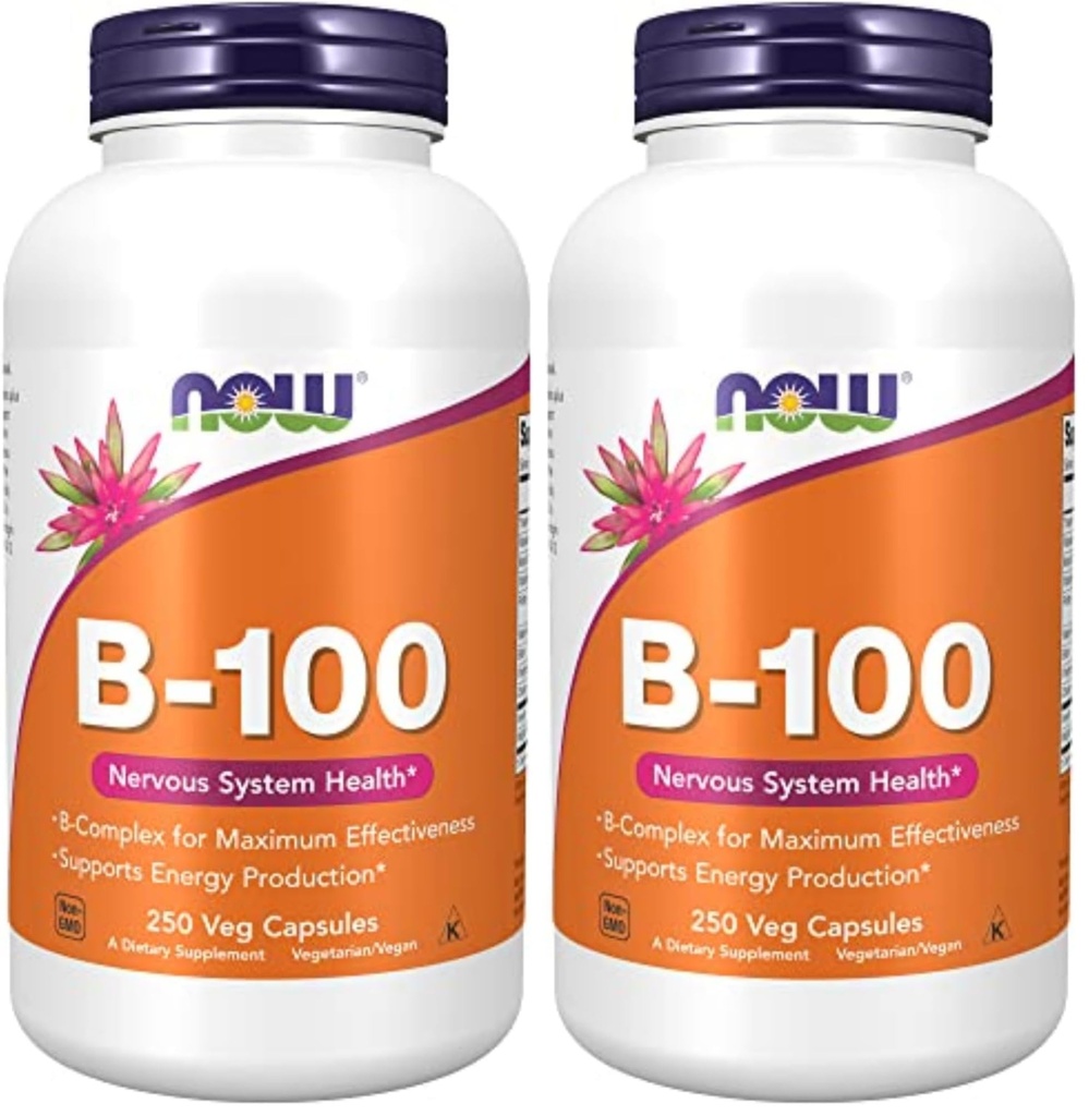 Now Supplements, Vitamin B-100, Energy Production*, Nervous System Health*, 250 Veg Capsules, (Pack of 2)