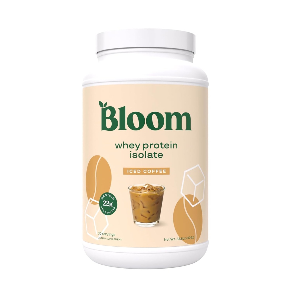Bloom Nutrition Whey Isolate Protein Powder, Iso Coffee - Pure Iso Post Trainout Recovery Drink Blend, Smoothie Mix with Digestive Enzymes for Gut Health - ниско съдържание на въглехидрати, Keto & Zero Sugar Добавени