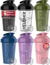 VELOMIX -6 PACK- 20 oz Protein Shaker Bottle for Protein Mixes - 6x Wire Whisk | Leak Proof Shaker Cups for Protein Shakes| Stackable Protein Shaker Bottle Pack | Dishwasher Safe (Muted Contrast)
