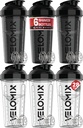 VELOMIX -6 PACK- 28 oz Protein Shaker Bottle for Protein Mixes -6x Wire Whisk | Leak Proof Shaker Cups for Protein Shakes | Large, Stackable Protein Shaker Bottle Pack (Blacks and Transparents)