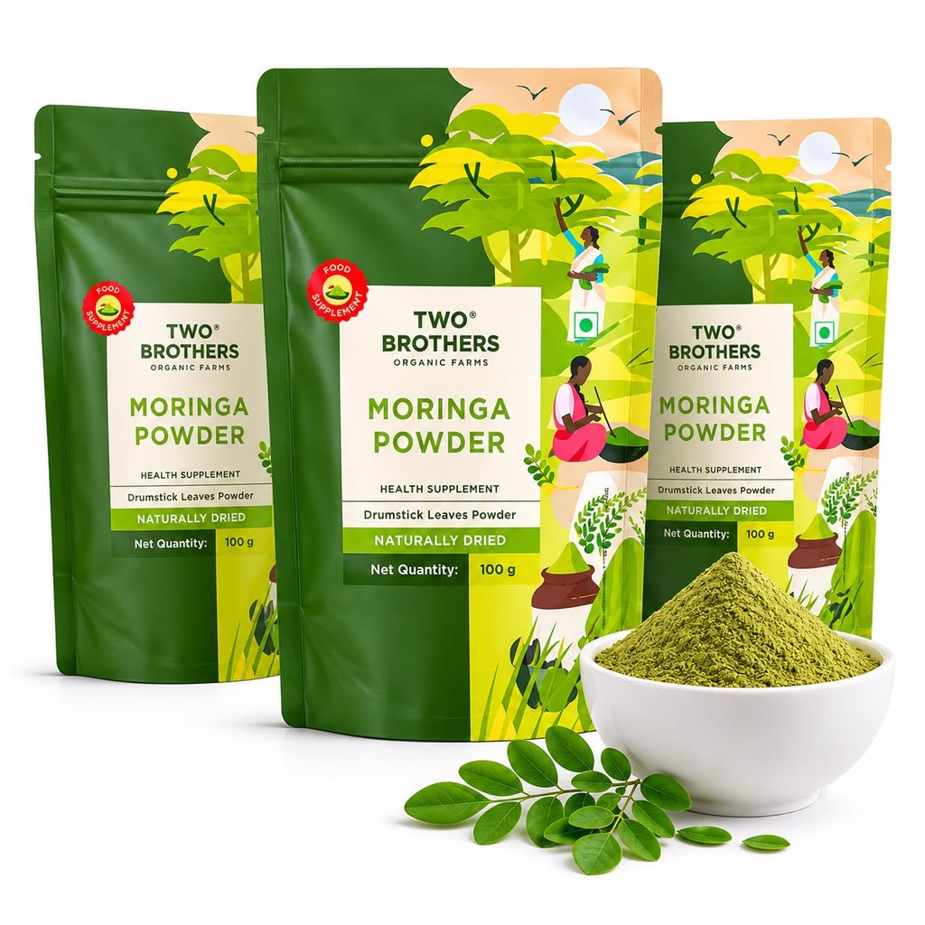 TWO BROTHERS ORGANIC FARMS Moringa Oleifera Leaf Powder | 100% Pure | Super Food | 3 Pack | Immunity Booster | Rich in Vitamin C, Iron, Amino Acids, Best for Smoothies, Tea, Salads | 10.5 Oz