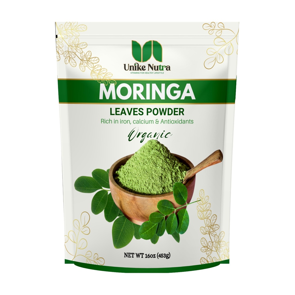 Organic Moringa Powder (16oz) – 100% Pure Moringa Leaf Powder – Nutrient-Dense Superfood for Smoothies, Tea & Juice – Sustainably Sourced from India – Vegan, Non-GMO, Raw (453g)