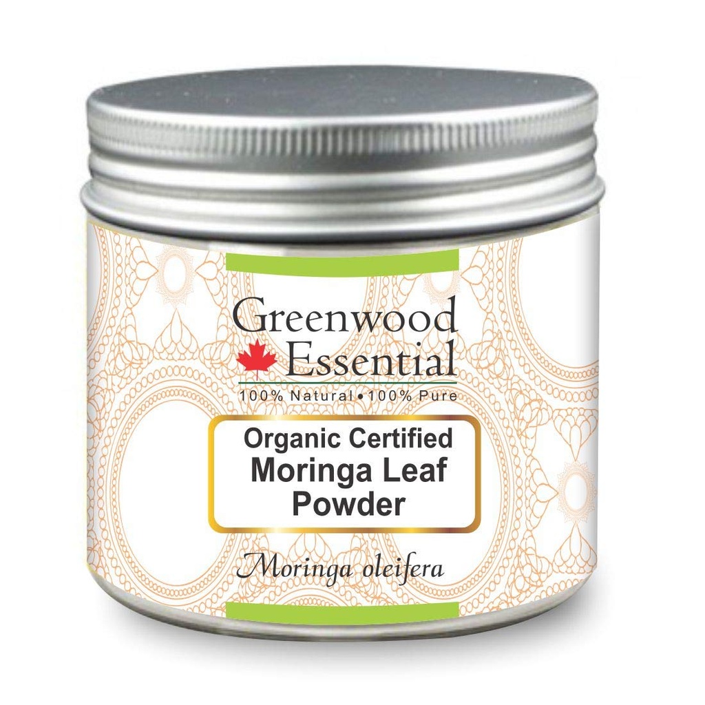 Greenwood Essential Pure Moringa Leaf Powder (Moringa oleifera) Organic Certified 100% Natural Therapeutic Grade 200gm (7.05 oz)
