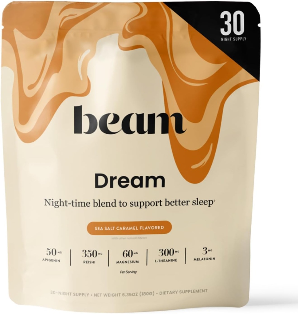 Beam Dream Sleep Powder, L-Theanine, Apigenin, Reishi y Magnesium, Third Party Tested Natural Sleep Aid &amp; Sleep Supplement for Deep Sleep, Relax and Recovery, Natural Sleep Support, 30 Servings